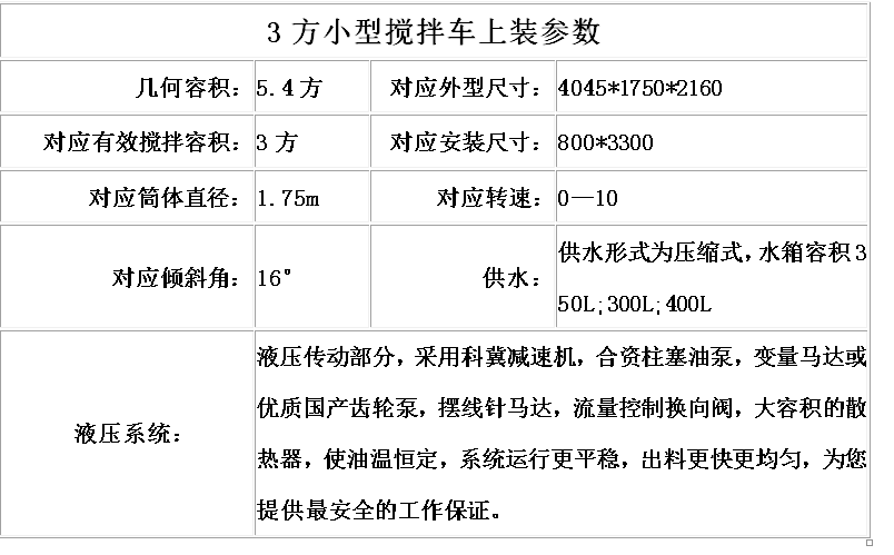 3方小型搅拌车上装参数